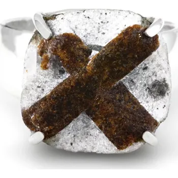 Prsten Stříbrný prsten (Ag 925/1000) se staurolitem QA, vel. kamene cca 16 x 16 mm, POUZE VELIKOST 58 "ochranný kříž" (STA2025R)