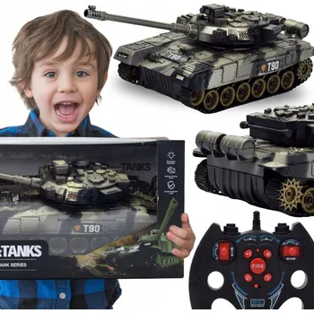 RC model auta VELKÝ DÁLKOVĚ OVLÁDANÝ TANK AKU S OVLADAČEM RC SVÍTÍ ZVUK OTOČNÁ VĚŽ