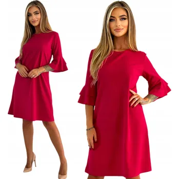 Dámské šaty ELEGANTNÍ RŮŽOVÉ ŠATY S VOLÁNKEM NA RUKÁVU VELIKOST 40