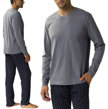 Pánské pyžamo ATLANTIC NMP-373 pánské pyžamo volného střihu s dlouhým rukávem BAVLNĚNÉ - XL