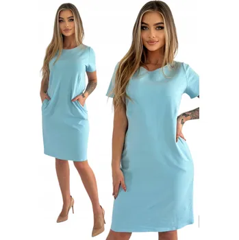 Dámské šaty MODRÉ BAVLNĚNÉ SPORTOVNÍ ŠATY S KAPSAMI, VELIKOST 46