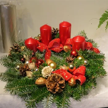 Věnec Věnec jedlový adventní 30 cm červený průměr 25/30 cm