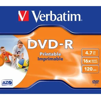 Optické médium Verbatim DVD-R 4,7GB, 16x, printable, jewel box, 1ks (43521)