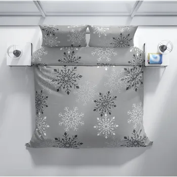 Povlečení Bavlněné povlečení šedé vločky 140 x 200, 70 x 90 cm druky