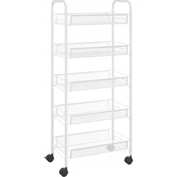 Servírovací stolek 5-PATROVÝ kuchyňský vozík bílý 46x26x105 cm kovový