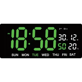 Hodiny VELKÝ PŘEHLEDNÝ ZELENÝ LED HODINY S BUDÍKEM JVD DH3604.2 TEPLOMĚR DVA ALARMY