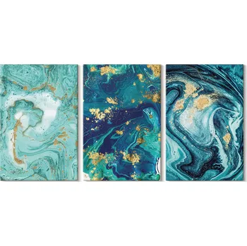 Obraz Sada obrazů do obýváku Tyrkysová abstrakce, 3x 20x30 cm