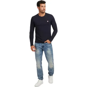 Pánské tričko Guess Jeans Pánské Pánske tmavo modré tričko s dlhým rukávom Guess jeans Modrá M (2816023)