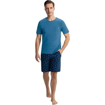 Pánské pyžamo Luna - Pánské letní pyžamo z bavlny s kapsou, tmavě modrá 3xl i384_23363346