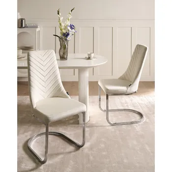 Sada 2 jídelních židlí krémově bílá sametová konzolová s vysokou opěrkou obývací pokoj Beliani