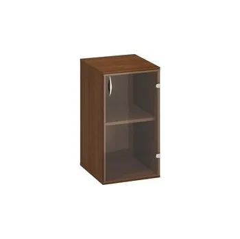 Šatní skříň Nízká úzká skříň Alfa 500, 73,5 x 40 x 45,8 cm, se skleněnými dvířky - pravé provedení, dezén ořech