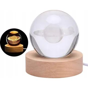 Lampička Skleněná Koule Noční Lampa Na Stůl TSG-452 LED Dekorativní 3D Saturn