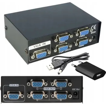 VGA Splitter D-SUB 2048 x 1536 pixelů 250 MHz černý rozbočovač se 4 výstupy
