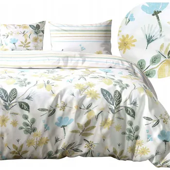 Povlečení Povlečení 160x200 bavlna POLSKÁ BAVLNA pastelový rostlinný vzor HOPE pruhy