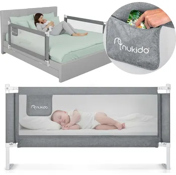 Dětská zábrana Bezpečnostní zábrana na postel se zámkem 160 cm Nukido NK-227 šedá