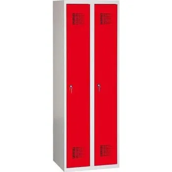 Nábytek Svařovaná šatní skříň Danny, 2 oddíly, tříbodový zámek, šedá/červená