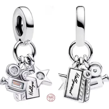 Přívěsek Charm Sterlingové stříbro 925 Hollywood Kamera a Hvězda, pro milovníky filmu, přívěsek na náramek film
