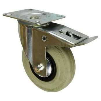 Gumové transportní kolo s přírubou, průměr 125 mm, otočné s brzdou, kluzné ložisko