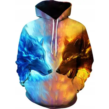 Pánská mikina Pánská mikina s kapucí VLK, Motiv Vlků Ohně a Ledu 3D Potisk - XS