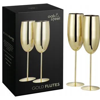 Sklenice Zlaté ocelové kovové Skleničky na šampaňské 2 x elegantní svatba