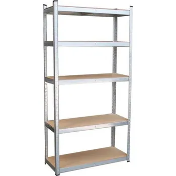Kovový regál Basic, 172 x 90 x 30 cm, 175 kg/police, 5 dřevotřískových polic, pozink