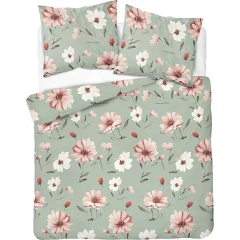 Povlečení Bavlněné Povlečení 220x200 cm Květiny na mátovém pozadí