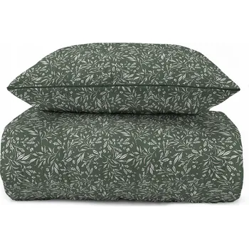 Povlečení Elegantní povlečení z perkálu s lemováním 160x200 PERKÁL zelené s lístky 5588A