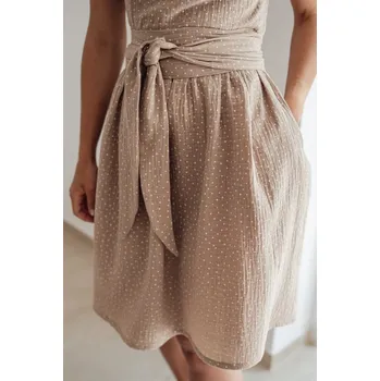 Dámské šaty Mušelínové šaty Olivie béžové s puntíky Velikost: XS