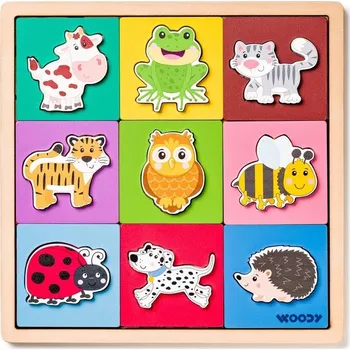 Puzzle Woody Puzzle se zvířátky, tvary-barva, mix barev