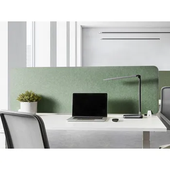 Psací stůl Rozdělovač psacích stolů zelený látkový potah z materiálu PET 160 x 50 cm akustický rozdělovač psacích stolů domácí kancelář Beliani