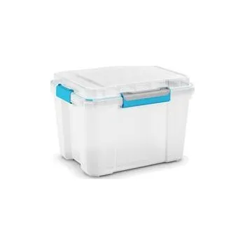 Úložný box Plastový úložný box s víkem na klip, průhledný, 43 l