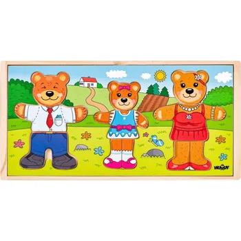 Puzzle WOODY DŘEVO Šatní skříň Medvědí rodinka vkládací puzzle 54 dílků v boxu 90819