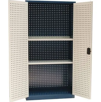 Kovová dílenská skříň Manutan Expert, 195 x 100 x 45 cm, modrá/šedá