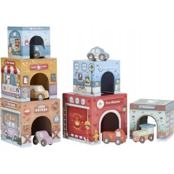 Hračka pro nejmenší Little Dutch Kartonová věž k skládání + 6 autíček 12m+ FSC