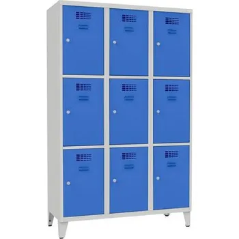 Nábytek Svařovaná šatní skříň Jensen, 9 boxů, cylindrický zámek, šedá/světle modrá