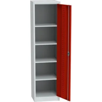 Kovová dílenská skříň, 4 police, 195 x 50,5 x 50 cm, světle šedá/červená