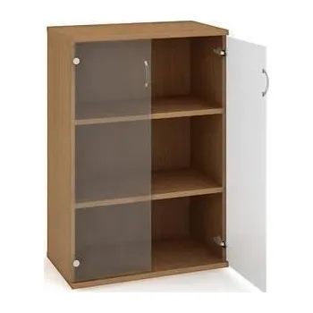 Střední široká skříň Strong, 115,2 x 80 x 40 cm, se skleněnými dvířky, dezén buk