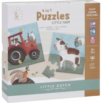 Dřevěná hračka Little Dutch: Malá farma - progresivní puzzle