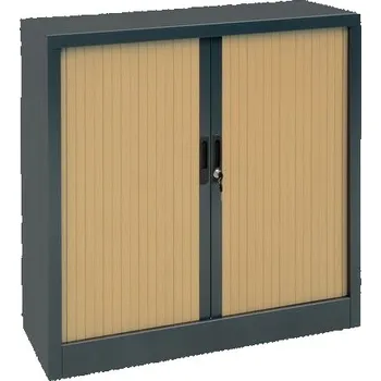 Kovová spisová skříň s roletou, 2 police, 105 x 100 x 45 cm, antracit/buk