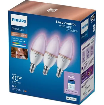 Žárovka Philips Smart LED 4,9 W, E14, RGB, 3 ks (929002448836)