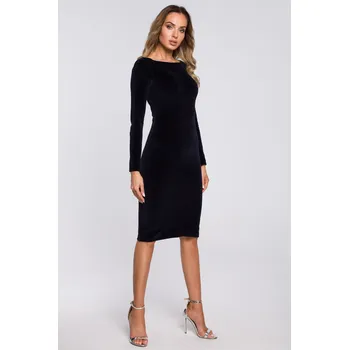 Dámské šaty ELEGANTNÍ DÁMSKÉ ŽENSKÉ ŠATY MIDI POUZDROVÉ VELUROVÉ TMAVĚ MODRÉ 36 S
