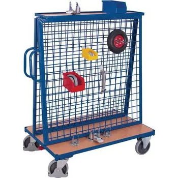 Plošinový vozík Vozík s nástavbou pro zavěšení materiálu, s vrchní policí, do 500 kg, modrý