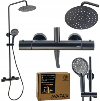 Sprchový set Sprchový set černý s termostatem, sprchový panel s hlavovou sprchou