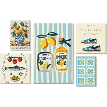 Obraz Sada nástěnných dekorací Obraz Na Plátně Italská kuchyně Citrusy Ovoce