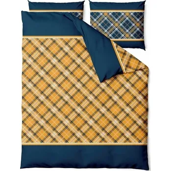 Povlečení Povlečení 160x200 Lattice geometrický vzor tmavě modrá hořčicová Gold