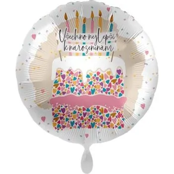 Balónek Kruh Všechno nejlepší CZ - dort 43cm - fóliový balónek
