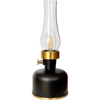 Lampička RETRO LED LAMPA OLEJOVÁ AKUMULÁTOROVÁ USB-C IP44 VENKOVNÍ S REGULACÍ ČERNÁ