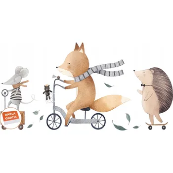 Samolepící dekorace Samolepky samolepka na stěnu dla dzieci zvířátka myška liška a ježek