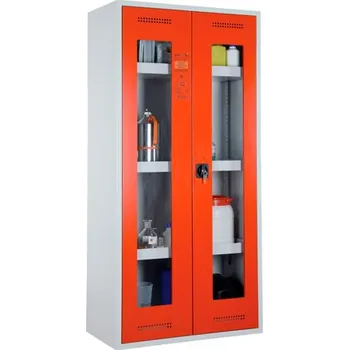 Certifikovaná uzamykatelná skříň – červená, prosklené dveře 16747