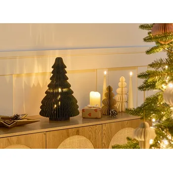 Vánoční dekorace LED vánoční stromek zelený z papíru 3D efekt se světlem vánoční dekorace ve stylu origami Beliani